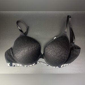 Victoria’s Secret Pink Wear Everywhere Push-up Bra black animal print lace 36D